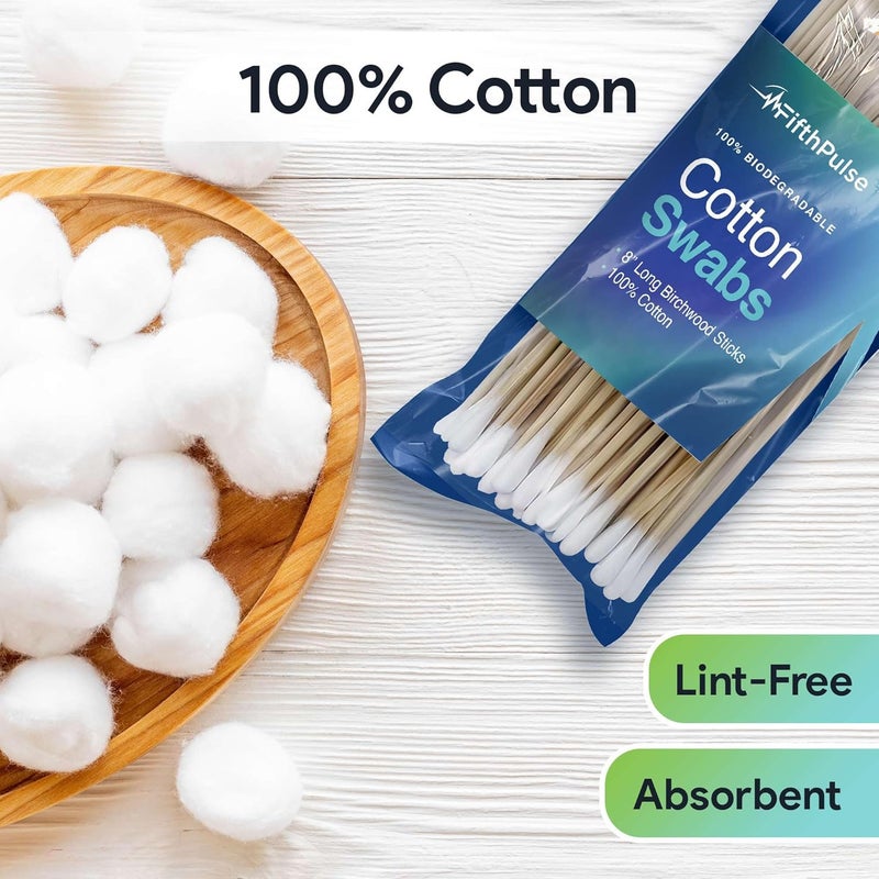 FifthPulse 50 Biodegradable Long Cotton Swabs - 8 Inch Long Swabs for Ears - Made From Birchwood and 100% Cotton - Lint Free - Image 4